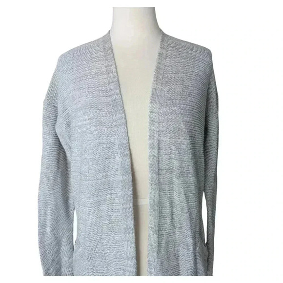 Loft Gray Medium Open Front Long Sleeve Cardigan Knit Sweater Double Pockets - Picture 2 of 8